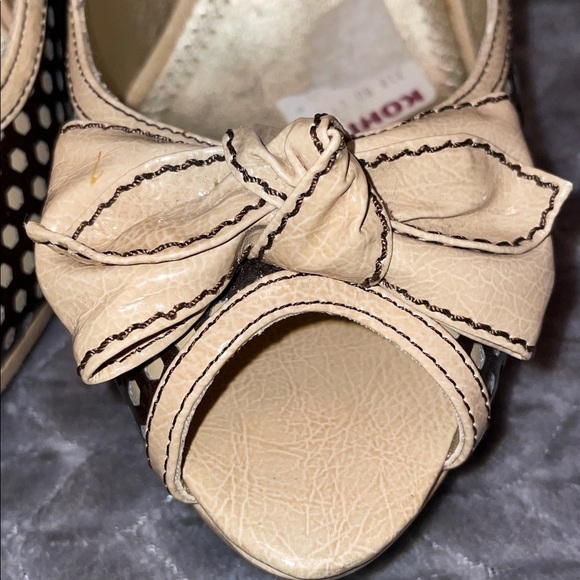 BONGO Faux Patent Leather 4” pumps w peep toe & bow accent. Multi texture. 9.5 - Picture 4 of 11